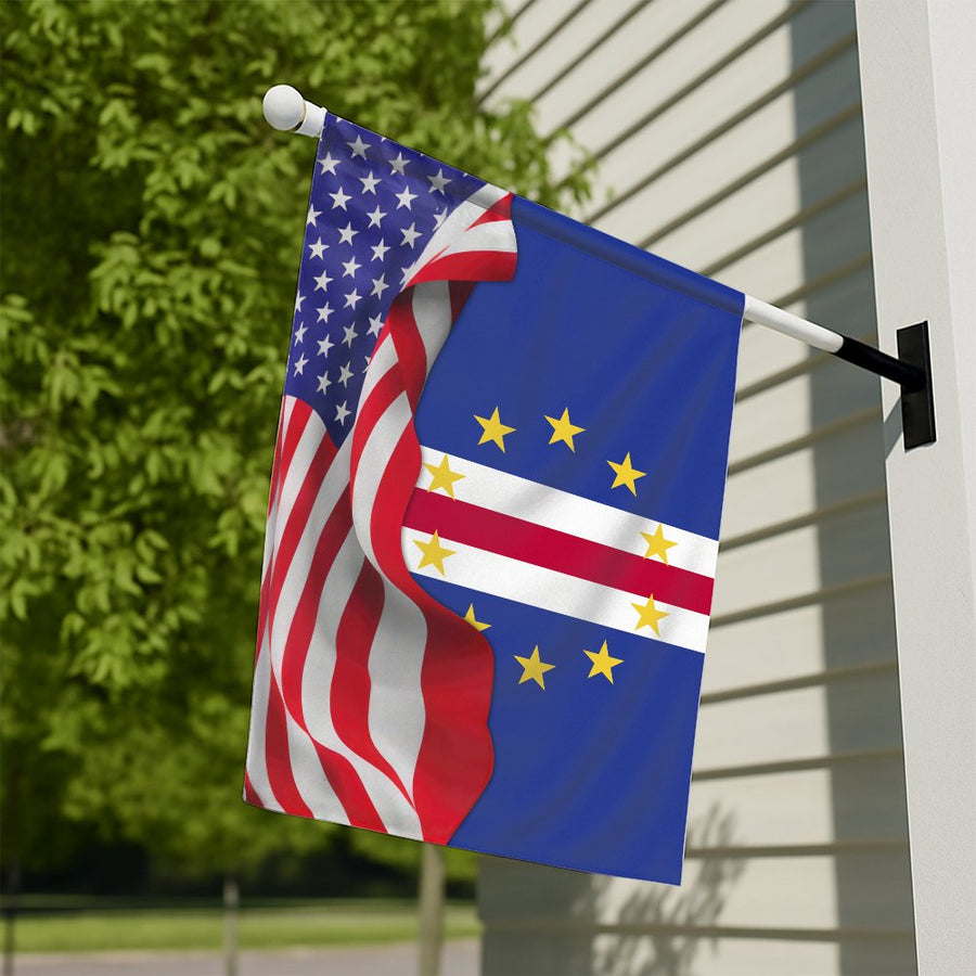 Cape Verde American Flag | Combined Two-Sided Vertical House Flag | Durable Weather-Resistant Polyester | Patriotic Gift for Dual Heritage