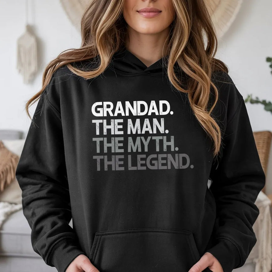 Grandad The Man The Myth The Legend Hoodie | Funny Grandpa Graphic Sweatshirt | Premium Cotton-Poly Blend | Best Gift Idea For Grandpa Birthday