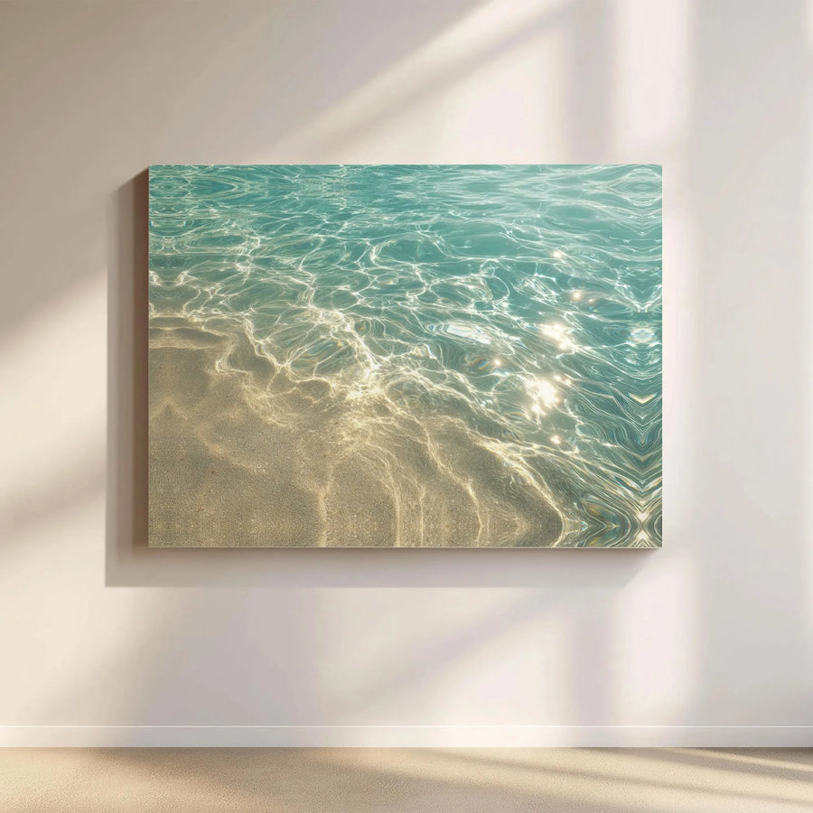 Ocean Water Canvas Wall Art | Sunlit Coastal Shoreline Decor | Premium Gallery Wrap Print | Serene Beach Home Interior Gift