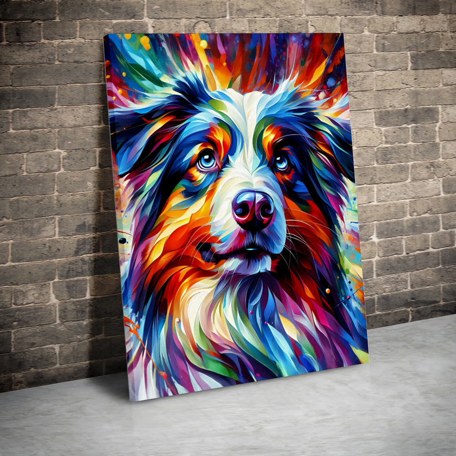Australian Shepherd Canvas Art | Colorful Abstract Dog Portrait | Premium Fade-Resistant Print | Gallery-Ready Wall Decor for Dog Lovers