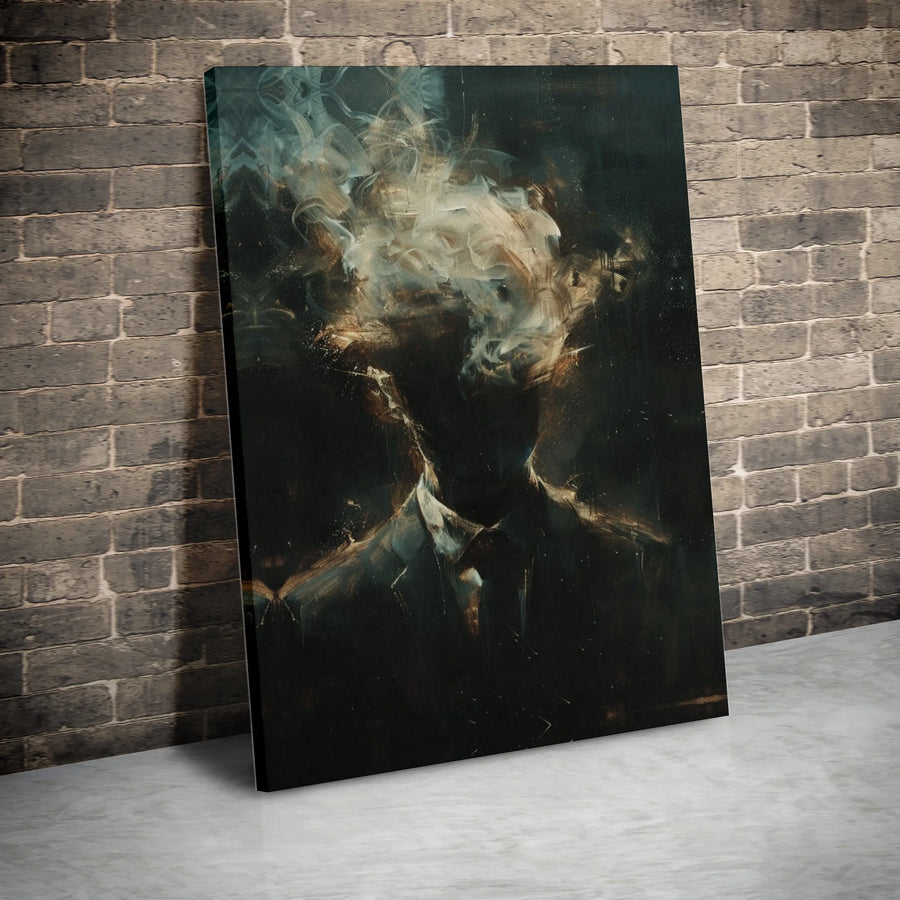 Surreal Man in Suit Canvas Art | Abstract Smoke Head Portrait | Gallery Wrapped 1.25" Profile | Modern Office & Home Wall Decor