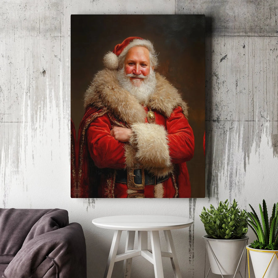 Santa Claus Wall Art | Vintage Oil Painting Style Portrait | Gallery-Wrapped Premium Canvas | Classic Christmas Home Decor Gift for Holidays