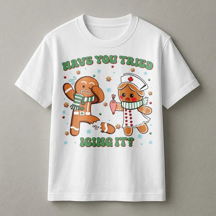 Nurse Christmas T-Shirt | Funny Gingerbread Icing It Medical Pun | Premium Cotton Soft Crewneck | Cute Holiday Gift For Nurses And EMS Staff