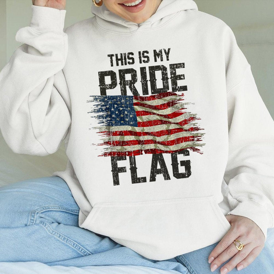 American Flag Hoodie | Distressed This Is My Pride Flag Graphic | Premium Cotton Blend | Patriotic Gift For Men And Women