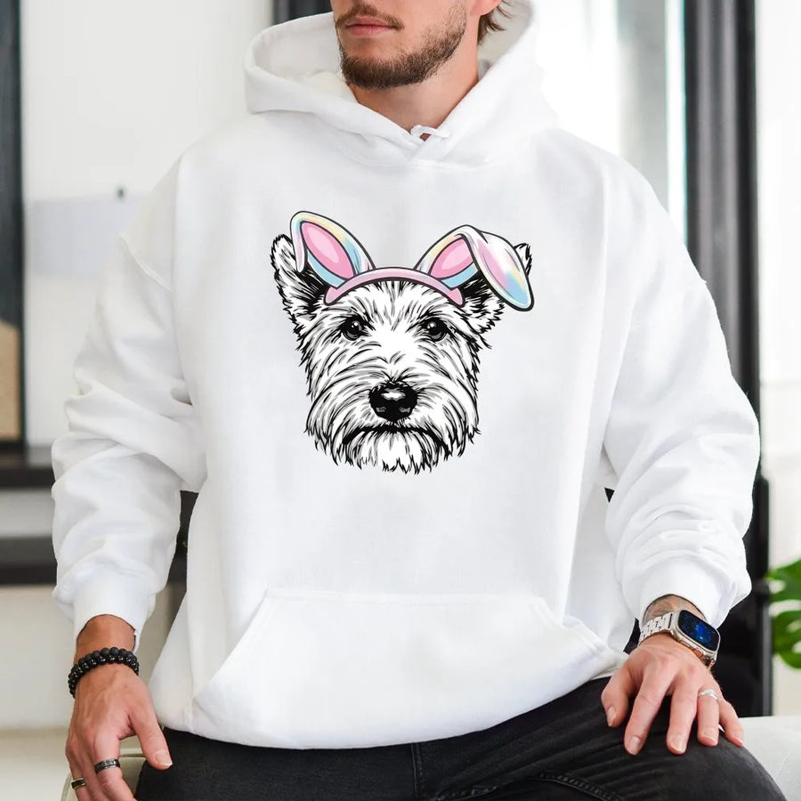 Westie Dog Hoodie | Cute Easter Bunny Ears Graphic | Premium Cotton Blend | Funny Dog Lover Gift For Women And Men