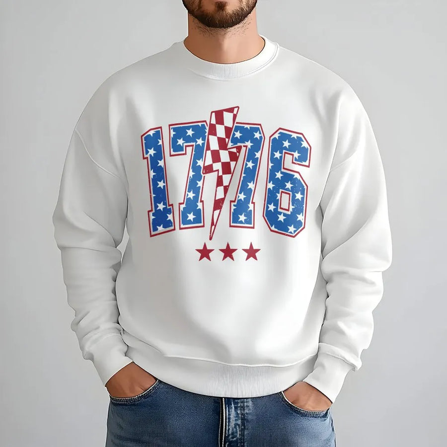 Vintage 1776 Sweatshirt | Patriotic USA Flag Lightning Bolt Graphic | Premium Cotton-Blend Sweatshirt | 4th of July Gift for Men Women
