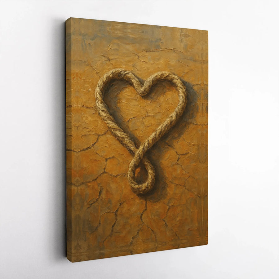 Rope Heart Canvas Wall Art | Rustic Textured Earth Design | 1.25 Inch Gallery Wrap | Romantic Home Decor Gift