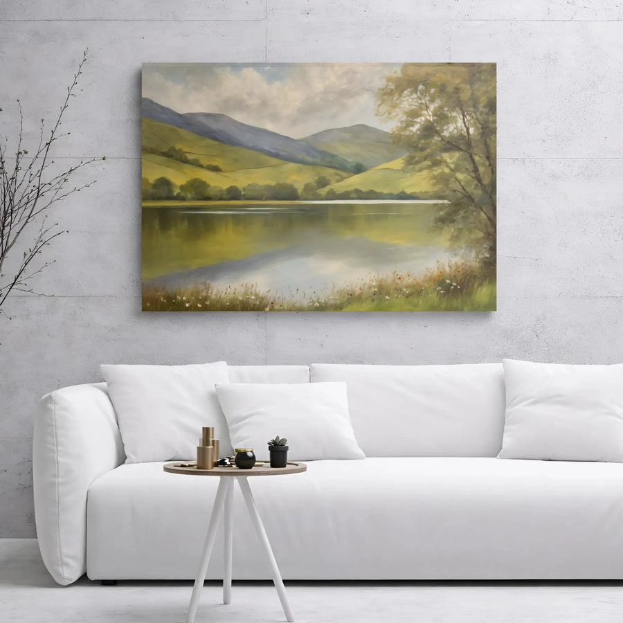Serene Landscape Canvas Wall Art | Mountain Lake Painting Print | 1.25" Gallery Wrap | Premium Nature Home Decor Gift