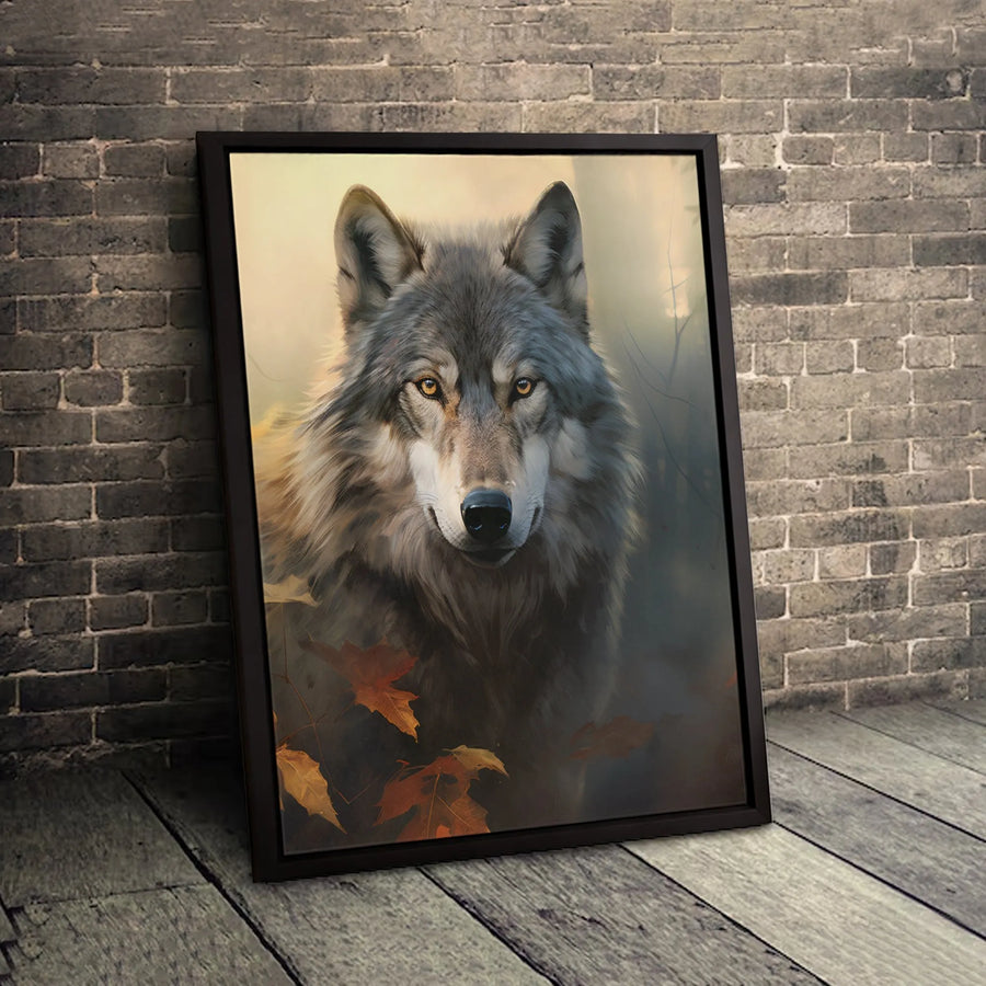 Gray Wolf Canvas Wall Art | Majestic Autumn Forest Portrait | Premium 1.25 Inch Gallery Wrap | Wildlife Nature Decor Gift for Nature Lovers
