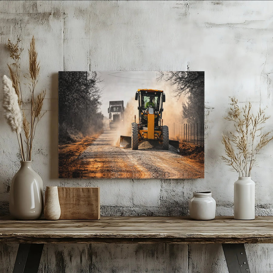 Motor Grader Canvas Print | Road Construction Photography Art | Premium Thick Gallery Wrap Canvas | Gift for Heavy Equipment Operator & Office Decor