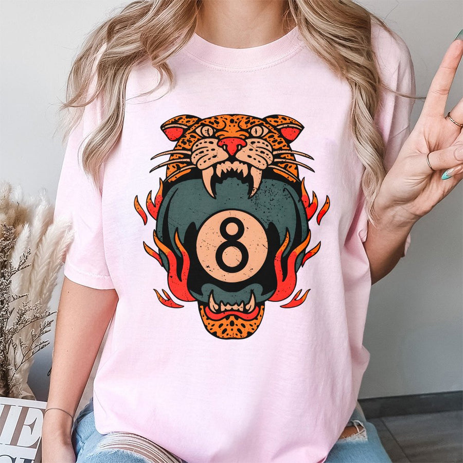 8 Ball Leopard T-Shirt | Traditional Tattoo Graphic Design | 100% Cotton Premium Tee | Edgy Streetwear Gift for Men and Women