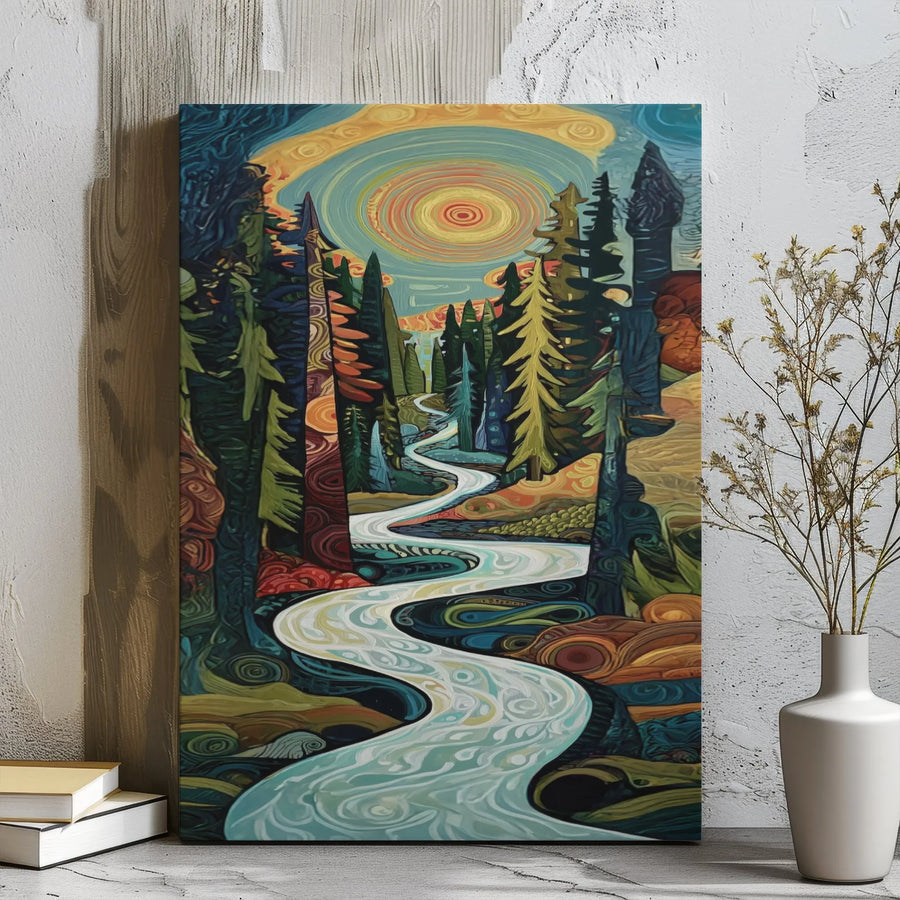 Psychedelic Forest Canvas Print | Winding River Surreal Landscape Art | Premium Gallery Wrapped Wall Decor | Unique Gift for Nature Lovers