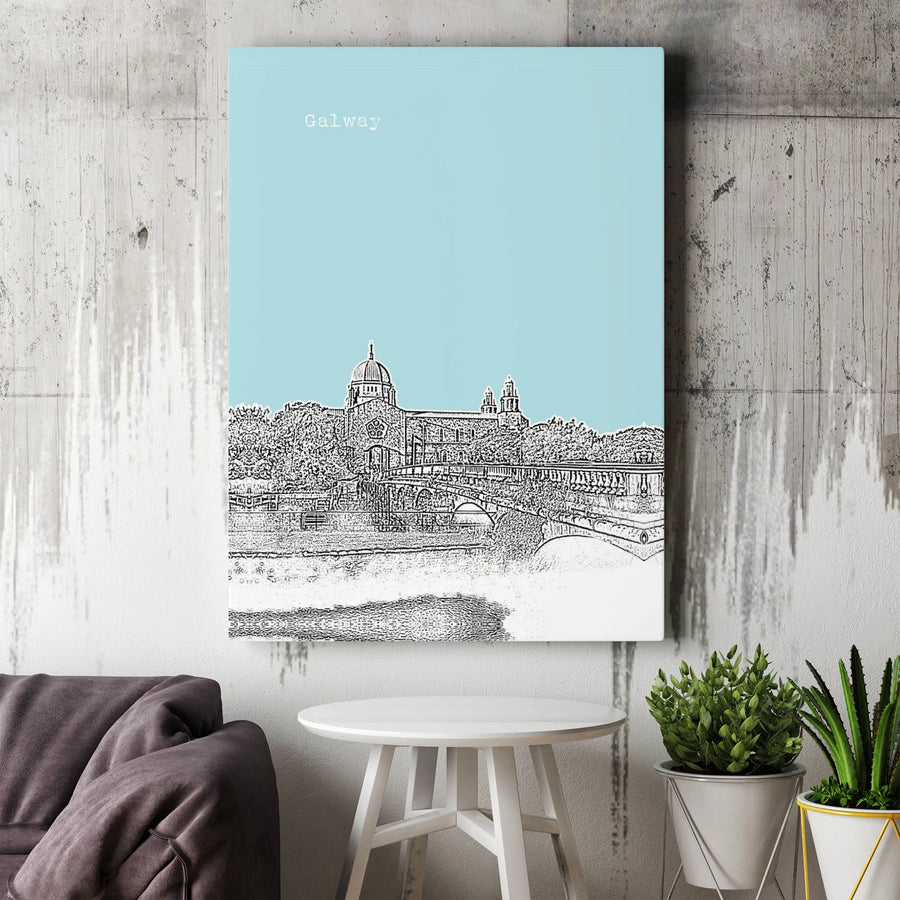 Galway Ireland City Print | Cathedral Skyline Sketch Illustration | Premium Gallery Canvas | Travel Home Decor Gift for Irish Art Lovers