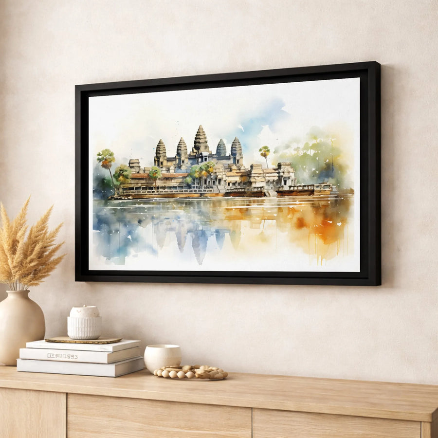 Angkor Wat Canvas Print | Watercolor Cambodia Temple Wall Art | Premium Gallery Wrapped Decor | Travel Gift for World Travelers