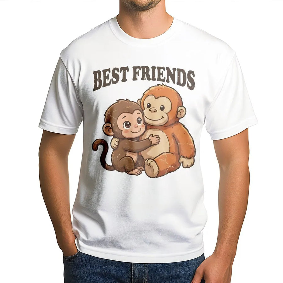 Best Friends Monkey T-Shirt | Cute Animal Hug Graphic Tee | Premium 100% Cotton Shirt | Heartwarming Gift for Animal Lovers
