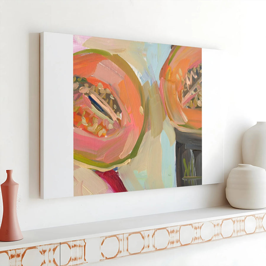Abstract Cantaloupe Canvas Wall Art | Modern Fruit Painting Print | Premium Thick Gallery Wrap | Kitchen & Dining Room Decor Gift