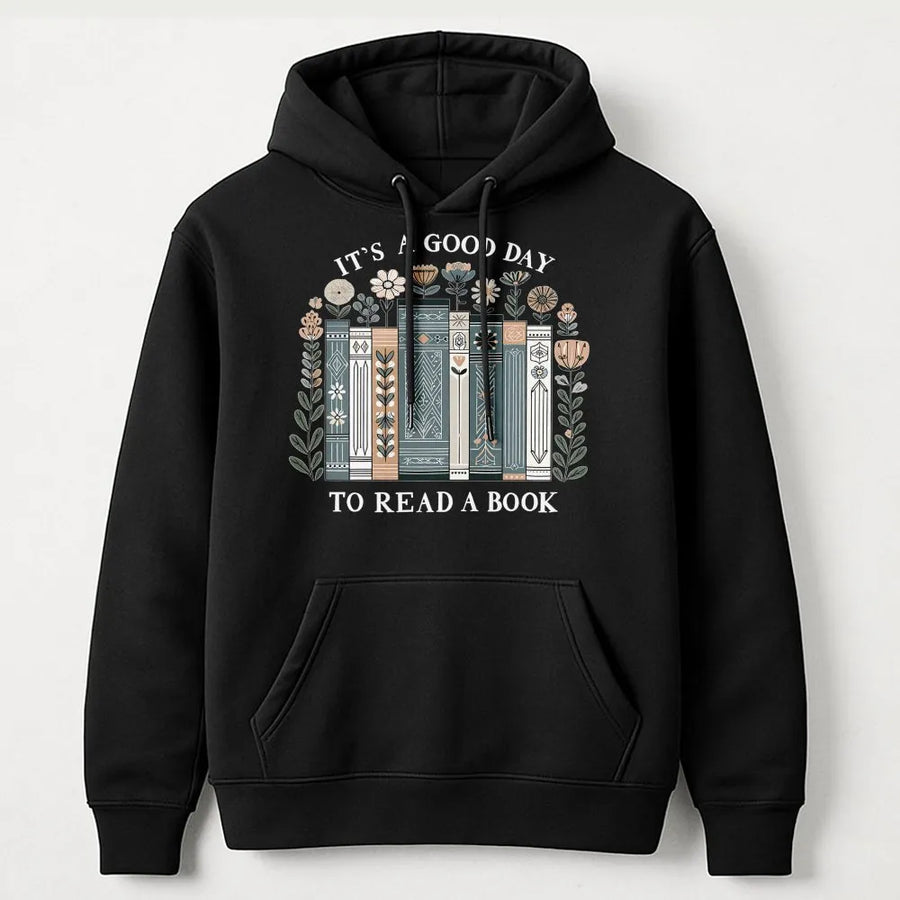 It’s A Good Day To Read A Book Hoodie | Floral Bookshelf Graphic | Premium Cotton Blend | Gift For Librarian, English Teacher, Reader