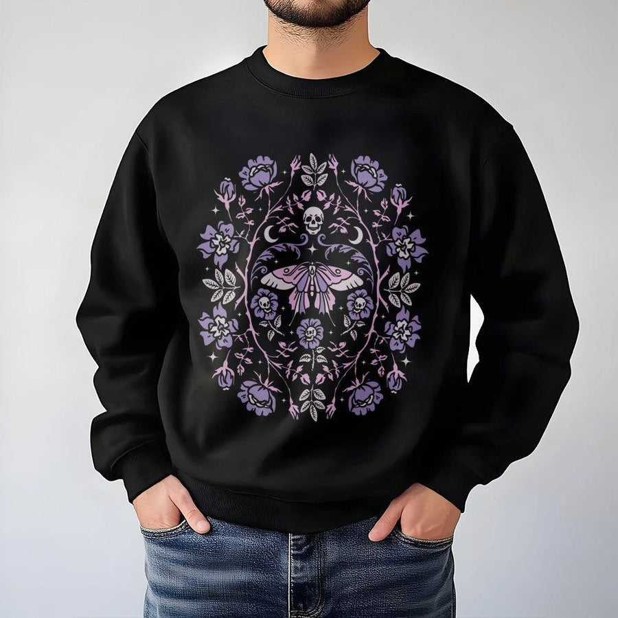 Gothic Garden Sweatshirt | Pastel Goth Moth and Skull Botanical Art | Premium Cotton Blend Crewneck | Alt Fashion Gift for Her