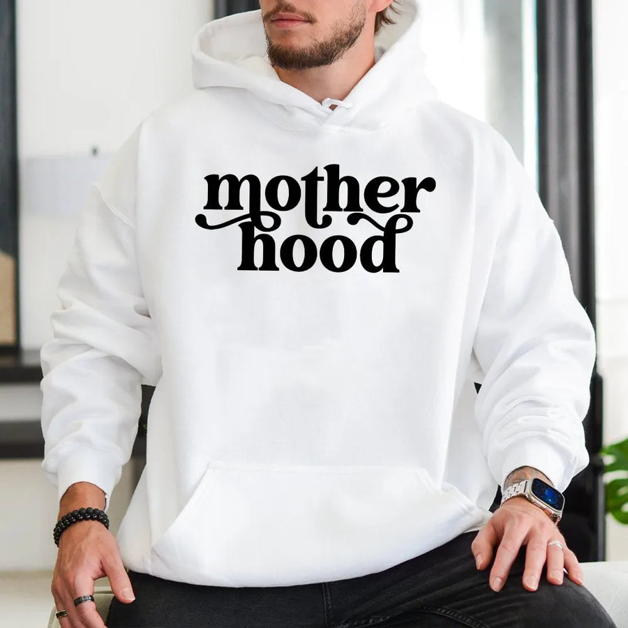 Retro Motherhood Hoodie | Groovy Typography Mama Sweatshirt | Soft Cotton Blend | Trendy Mothers Day Gift for New Mom