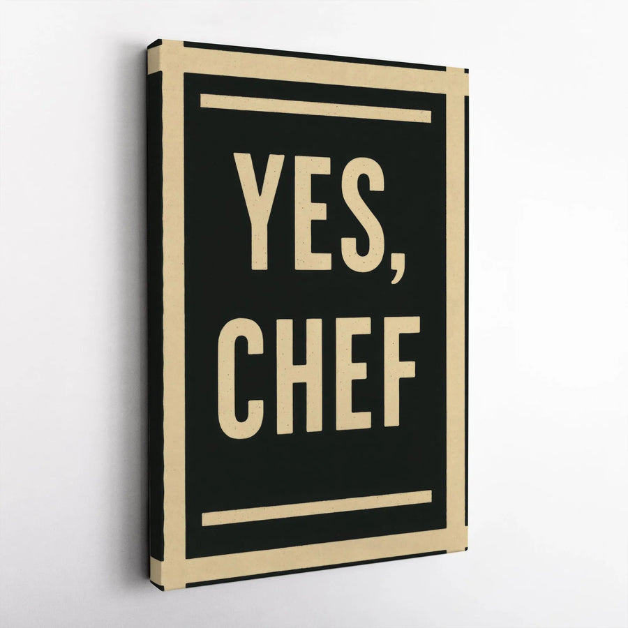 Yes Chef Wall Art | Minimalist Typography Kitchen Decor | 1.25-Inch Thick Premium Canvas | Culinary Gift for Home Cook or Restaurant Professional