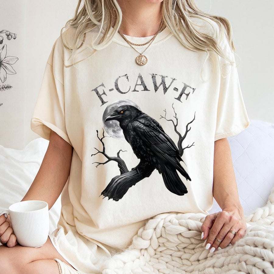 F-Caw-F Crow T-Shirt | Gothic Moon Bird Graphic Tee | 100% Cotton Premium Comfort | Funny Sarcastic Bird Lover Gift for Men and Women