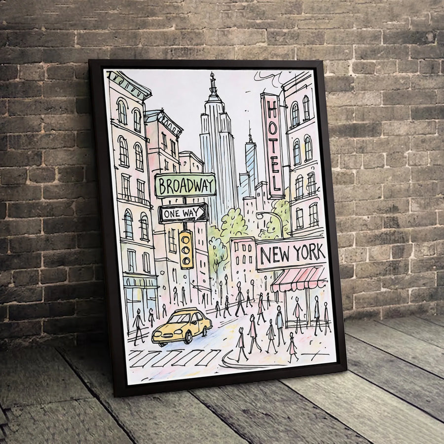 New York City Sketch Canvas Print | Broadway Street Art Decor | Premium Fade-Resistant Wall Art | NYC Gift for Travel Lovers