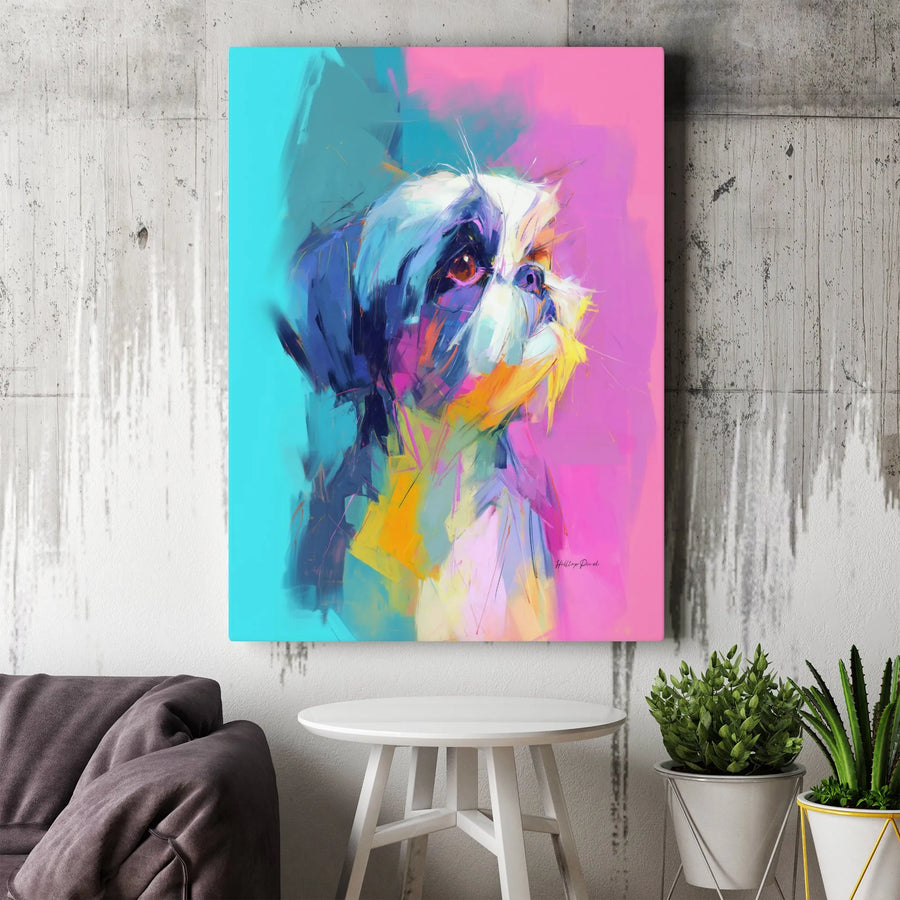 Shih Tzu Canvas Wall Art | Colorful Abstract Dog Portrait | Premium Gallery Quality Print | Modern Home Decor Gift for Dog Lovers