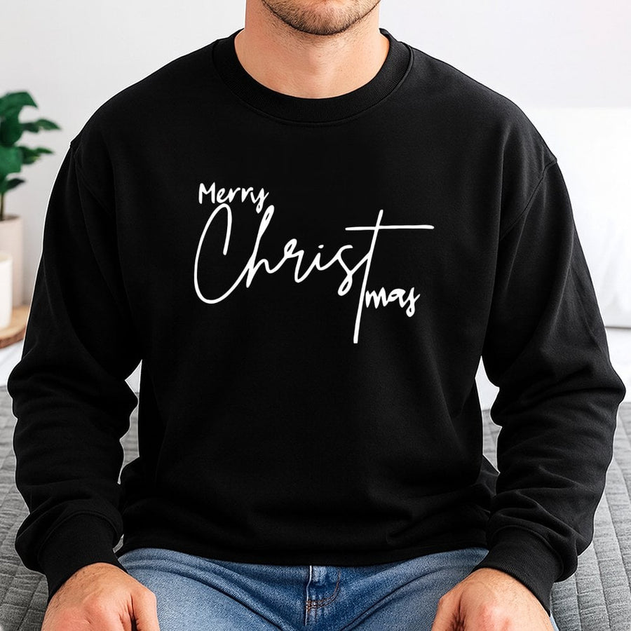 Merry Christmas Sweatshirt | Minimalist Script Holiday Lettering | Premium Cotton Blend | Unisex Cozy Gift for Family and Friends