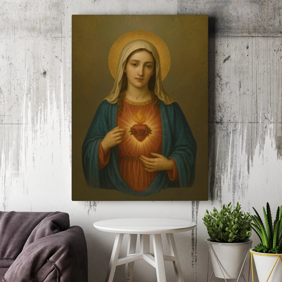 Immaculate Heart of Mary Canvas | Religious Catholic Wall Art | Premium Fade-Resistant Print | Christian Home Decor Gift