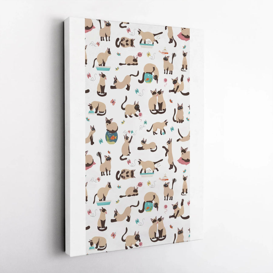Siamese Cat Canvas Wall Art | Whimsical Kitten Life Pattern | Premium Gallery Quality Print | Gift for Cat Lover & Nursery Decor