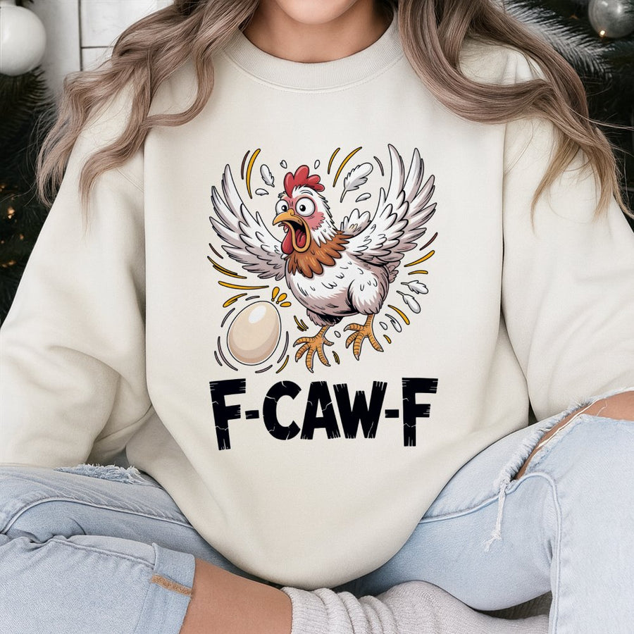Funny Chicken Sweatshirt | F-CAW-F Pun Graphic Print | Soft Cotton-Poly Blend | Humorous Farm Animal Gift for Chicken Lovers