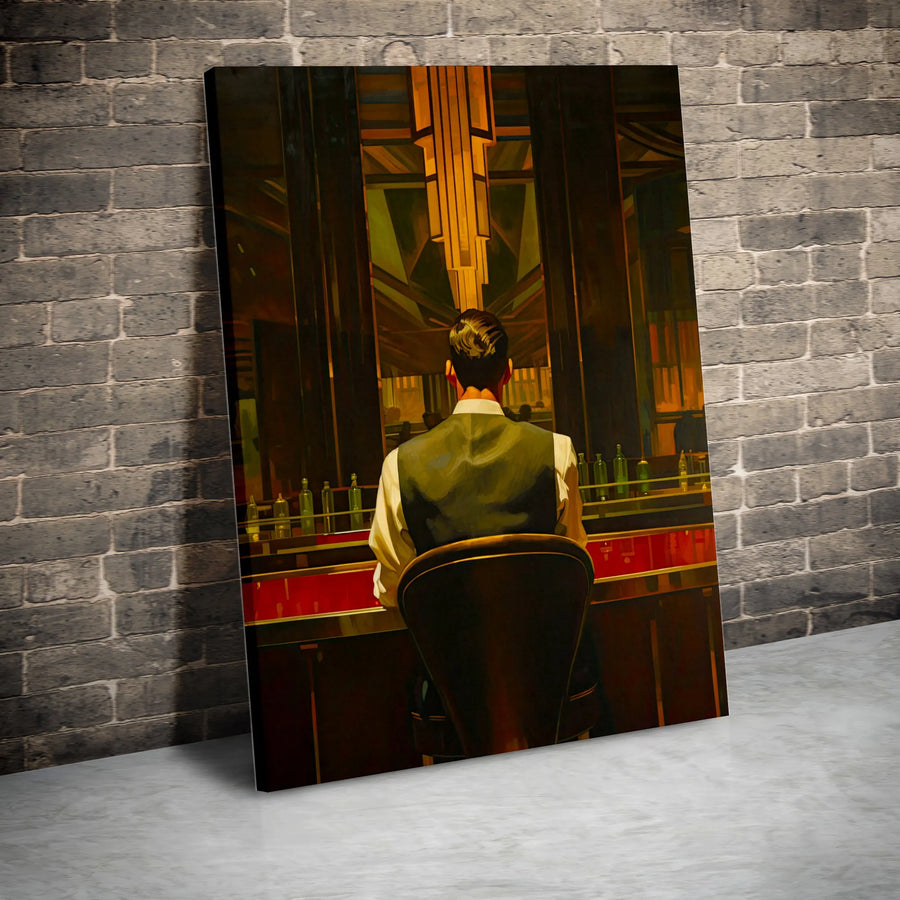 Art Deco Canvas Wall Art | Man at Speakeasy Bar Painting | Premium Gallery Quality Print | Gift for Him, Home Bar Decor