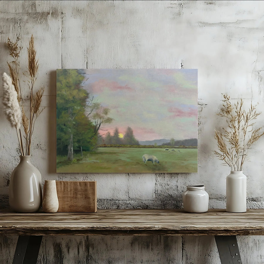 Yorkshire Sunset Canvas Print | Vintage English Countryside Painting | Premium Gallery Wrapped Canvas | Farmhouse Wall Decor Gift