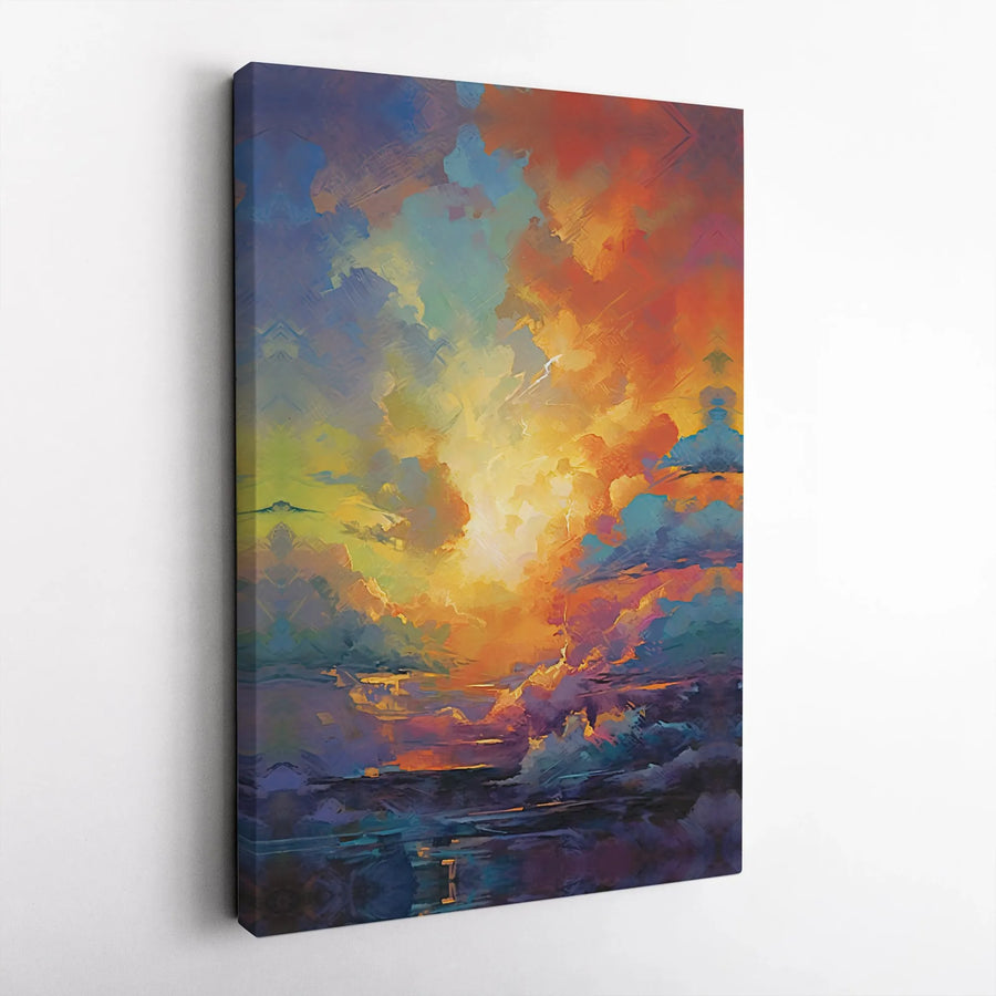 Abstract Sunset Seascape Canvas Art | Vibrant Colorful Ocean Horizon Print | 1.25 Inch Gallery Wrap | Modern Home Decor Wall Hanging Gift