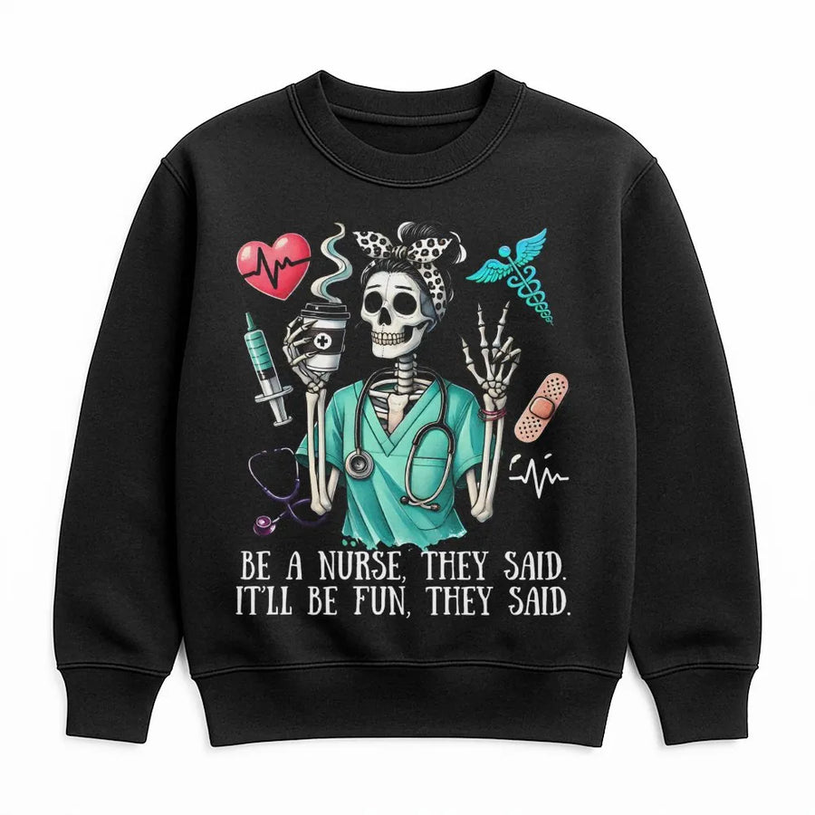 Nurse Skeleton Sweatshirt | Funny Nursing School Graphic Tee | Premium Cotton Blend Crewneck | Healthcare Worker Graduation Gift for Women