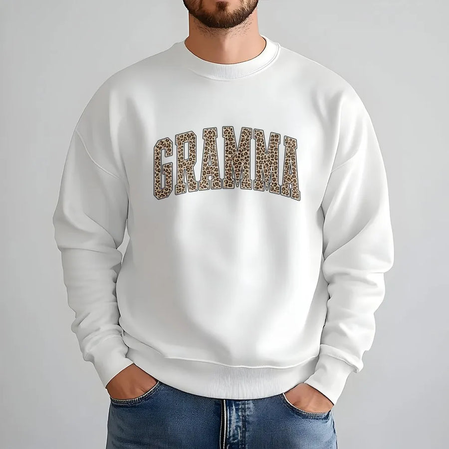 Gramma Sweatshirt | Leopard Print Varsity Letters | Cozy Cotton Blend | Gift for New Grandma on Mother's Day