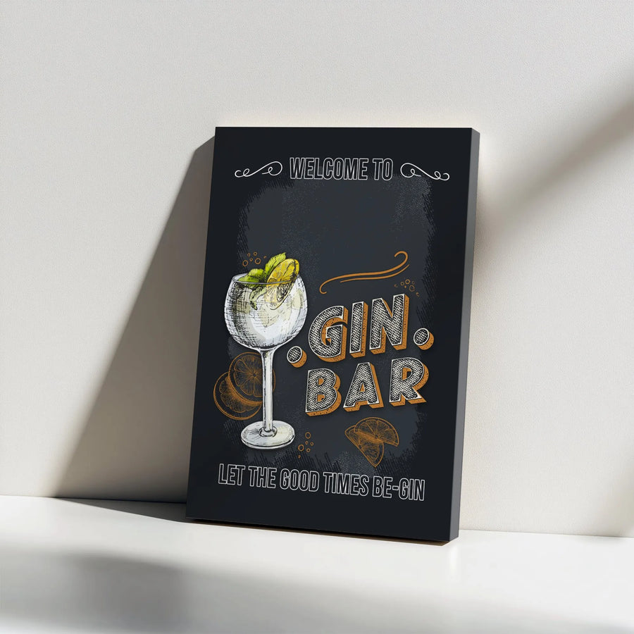 Vintage Gin Bar Canvas Print | Chalkboard Style Gin & Tonic Art | Premium Gallery Wrap Canvas | Home Bar & Kitchen Decor Gift