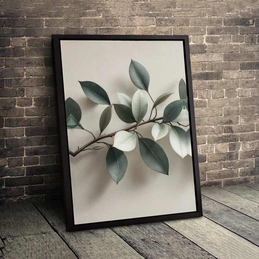 Minimalist Botanical Canvas Art | Sage Green Leaf Branch Wall Decor | Premium Fade-Resistant Print | Modern Home & Office Interior Wall Hanging