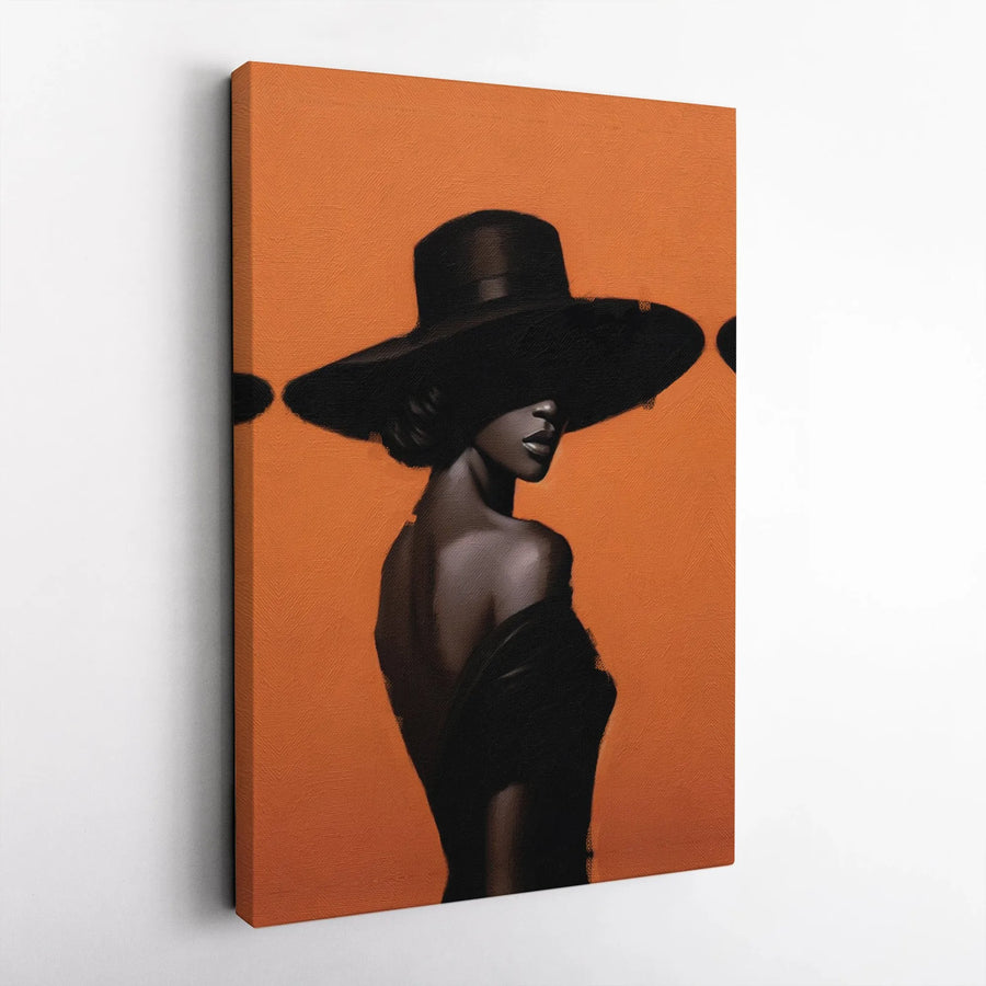 Black Woman Wall Art | Fashion Portrait In Wide Brim Hat | Premium Gallery Wrap Canvas | Modern Home Decor Gift
