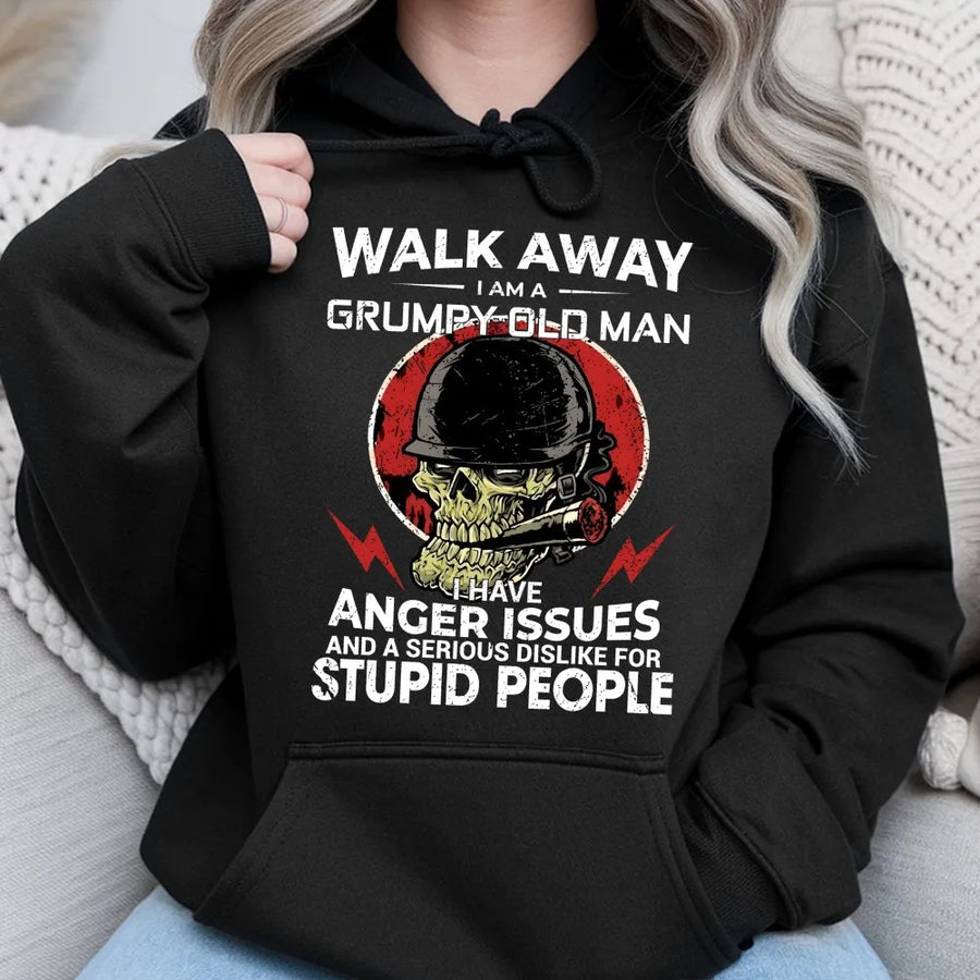 Grumpy Old Man Hoodie | Funny Skull Veteran Graphic Sweatshirt | Premium Cotton Blend | Sarcastic Novelty Gift for Dad or Grandpa