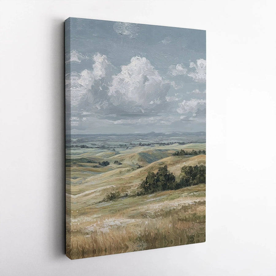 Rolling Hills Canvas Wall Art | Textured Impasto Style Painting Print | Premium Gallery Wrapped Canvas | Farmhouse Living Room Decor Gift