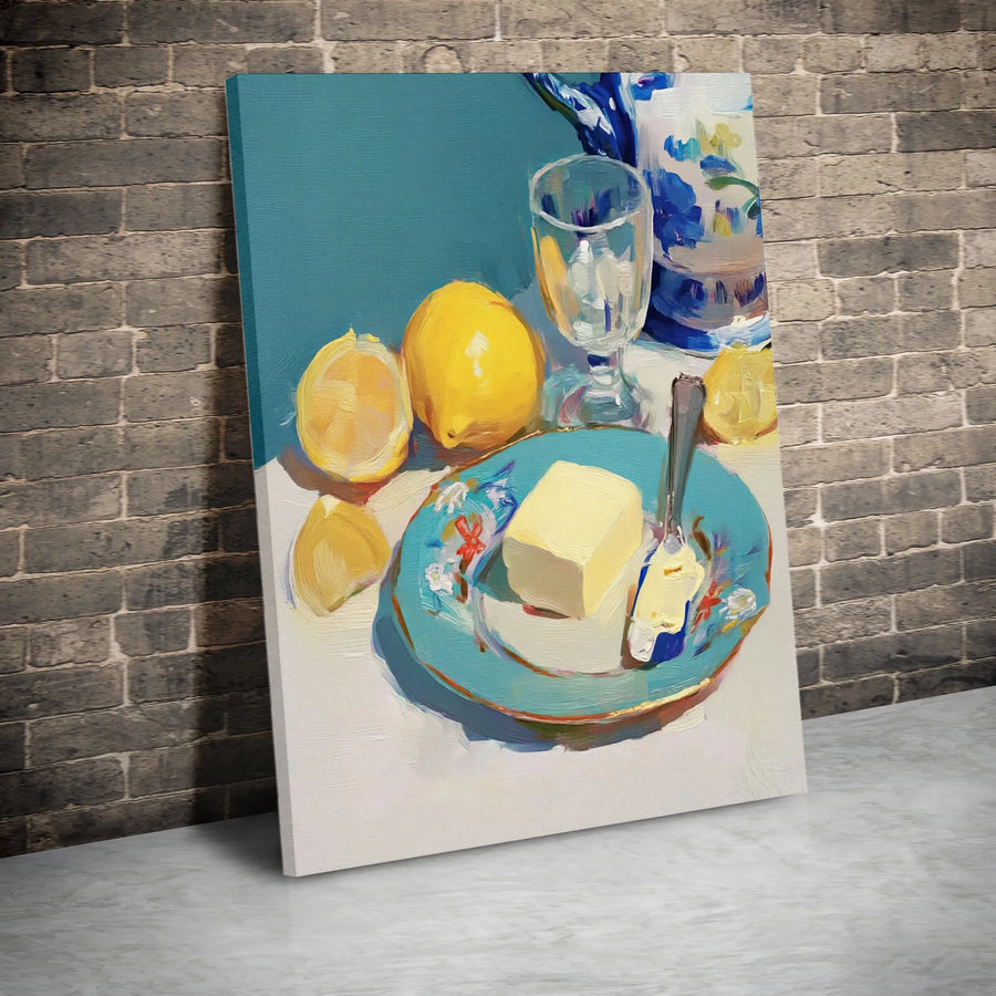 Still Life Lemon and Butter Canvas Print | Impressionist Kitchen Wall Art | Premium Gallery Wrapped Decor | Gift for Foodie and Chef