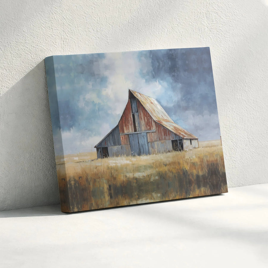 Rustic Farmhouse Barn Horizontal Canvas | Vintage Country Landscape Painting | 1.25" Thick Gallery Wrap Wall Art | Cozy Cottage Living Room Decor Gift