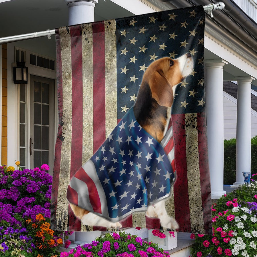 Beagle Garden Flag | Patriotic American Flag Distressed Art | Durable Polyester House Decor | USA Dog Lover Outdoor Gift