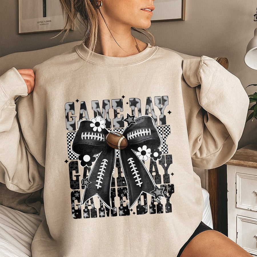 Gameday Football Sweatshirt | Trendy Coquette Bow Graphic | Premium Cotton Blend | Gift For Football Mom And Sports Fan
