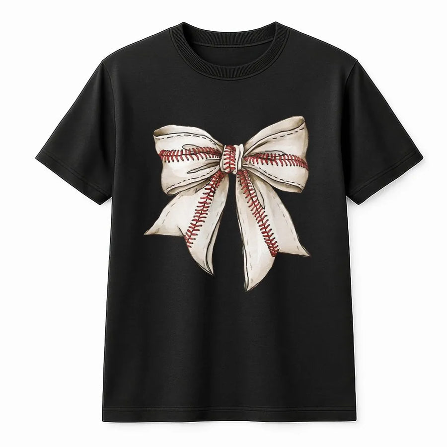Baseball Bow T-Shirt | Coquette Aesthetic Sports Mom Graphic | Soft Premium Cotton | Gift for Baseball Fans & Players