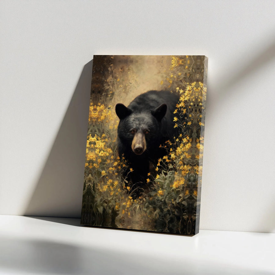 Black Bear Canvas Wall Art | Vintage Wildlife Painting Style | Premium Gallery Wrapped Canvas | Rustic Cabin & Lodge Decor Gift