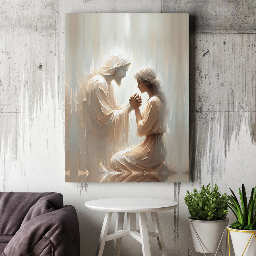 Jesus and Praying Woman Canvas Art | Abstract Religious Wall Decor | Premium Fade-Resistant Print | Spiritual Christian Home Gift