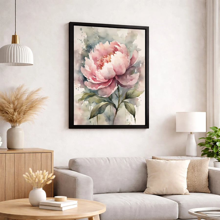 Watercolor Pink Peony Canvas Art | Soft Floral Botanical Wall Decor | Premium 1.25-Inch Gallery Wrap | Elegant Gift for Living Room