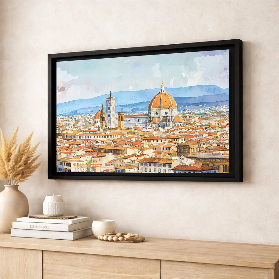 Florence Italy Skyline Canvas Art | Watercolor Duomo Cityscape Print | Gallery-Wrapped Premium Decor | Travel Lover Gift